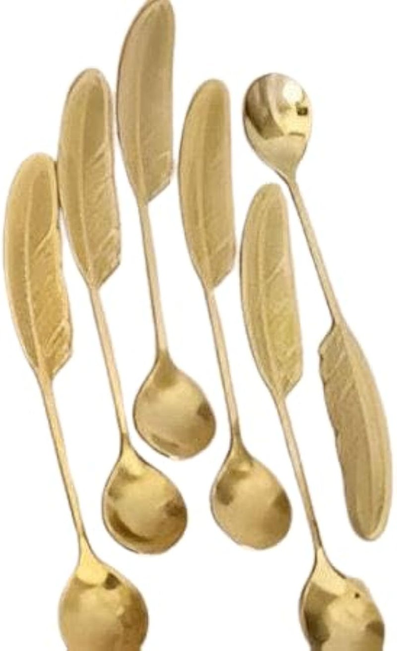 Premium Feather Design Tea Spoon and Forks Set - 6 Piece Set for Daily Serving and Hospitality